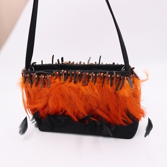 Halloween Black & Orange Feathered Handbag Novelty Bag - Picture 10 of 13
